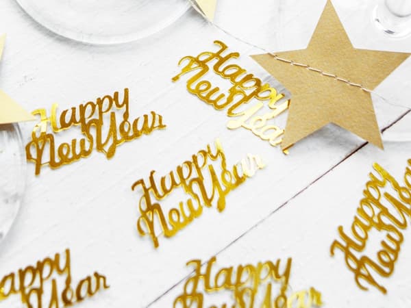 Konfetti "Happy New Year" guldfärgad metallic till bordsdukning - New Year’s Eve & Carnival