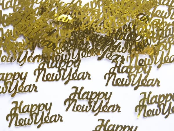 Konfetti "Happy New Year" guldfärgad metallic till bordsdukning - New Year’s Eve & Carnival
