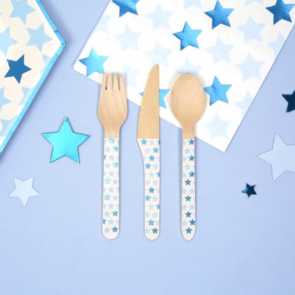 24 bestick i trä - Little Star Blue
