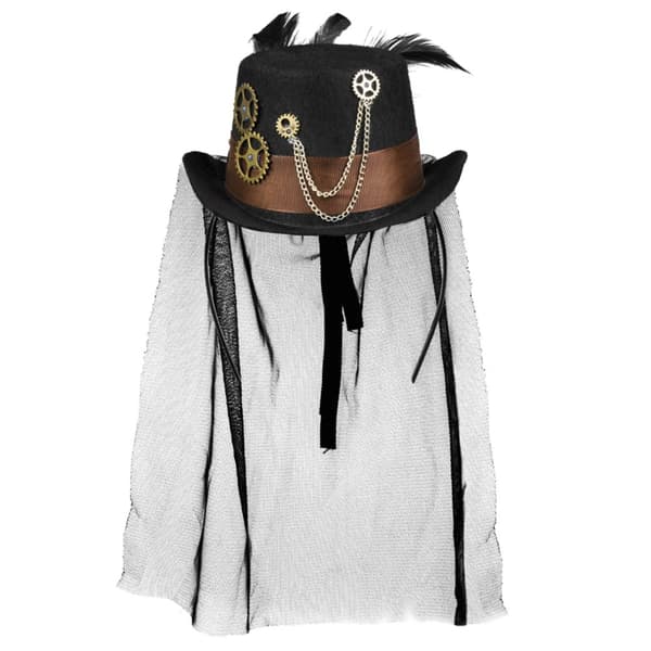 Svart Steampunk mini hatt med tannhjul til voksne