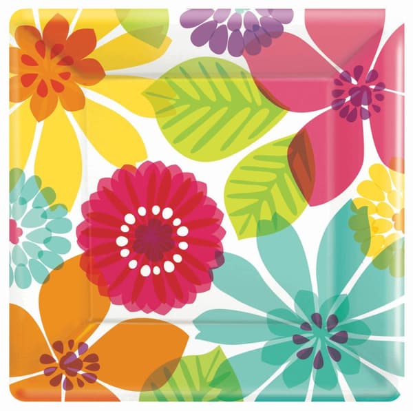 Sæt af 8 multifarvede blomster tallerkner