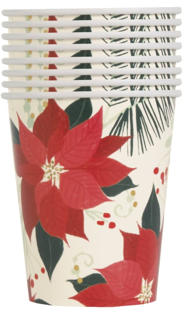 Sæt af 8 kopper med julestjerner - Red & Gold Poinsettia