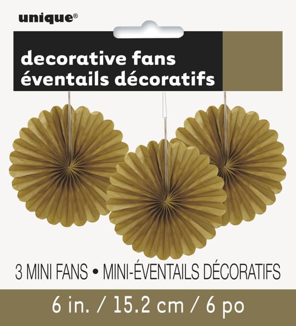 sett med 3 dekorativ papirvifte i gull - Basic Colours Line