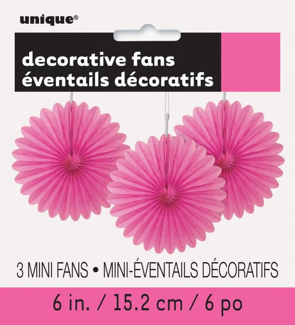 3 Hängande pappersdekorationer rosa (15,2 cm) - Kollektion Basfärger