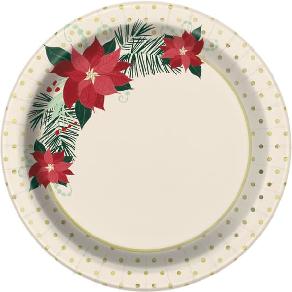 Sett med 8 påske blomster dessert tallerkener - Rød & Gold Poinsettia