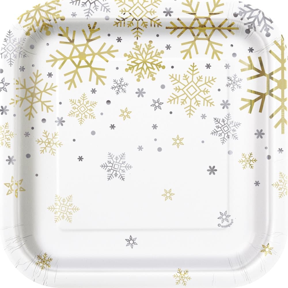 8 tallrikar dessert (18 cm) - Silver & Gold Holiday Snowflakes