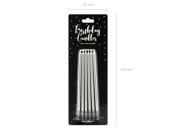 12 födelsedagsljus silverfärgade (12,5 cm)