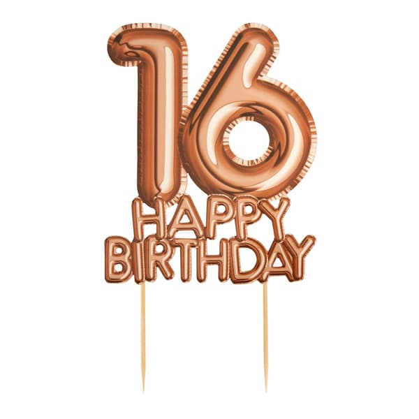 Tårtdekoration "16 Happy Birthday" roséguldfärgad - Glitz & Glamour Pink & Rose Gold
