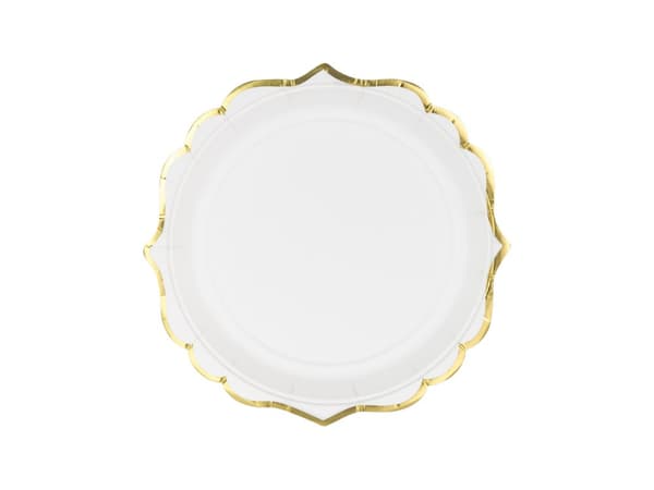 6 papperstallrikar vita med guldfärgade kanter (18,5 cm) - Wedding in rose colour