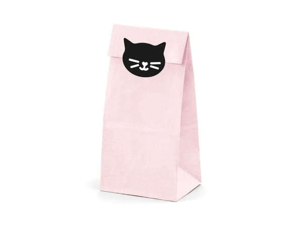 6 Vaaleanpunaista Paperipussia Kissatarroilla - Meow Party