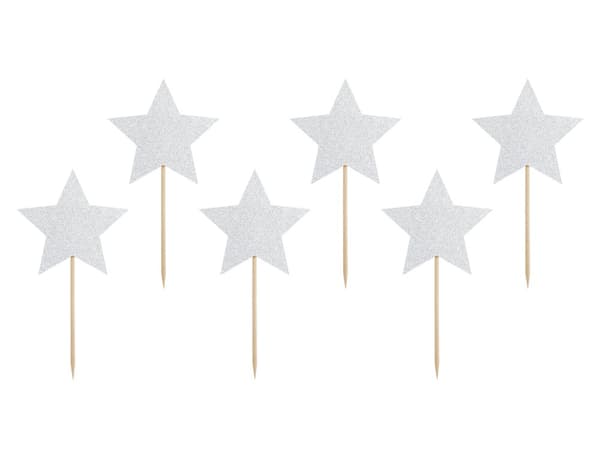 6 dekorationspinnar med silverfärgade stjärnor - Unicorn Collection