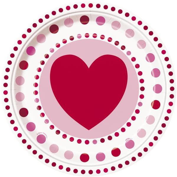 Sett med 8 tallerkener med hjerter og polka prikker - Radiant Hearts