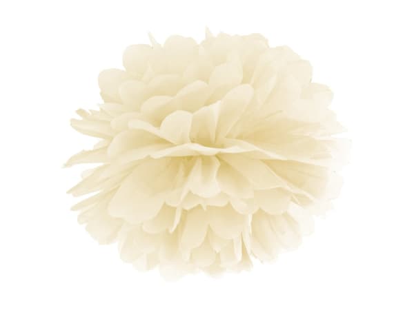 Dekorativ papir pom-pom i beige, der måler 35 cm