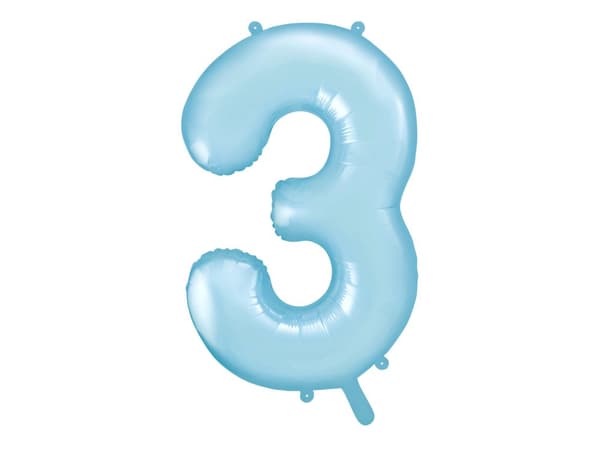 Folieballong nummer  "3" ljusblå 86 cm