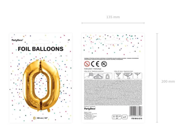 Nummer "0" Folieballon i guld, 86 cm
