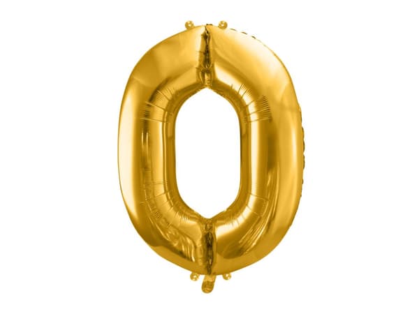 Tallet "0" Folieballong i Gull, 86 cm