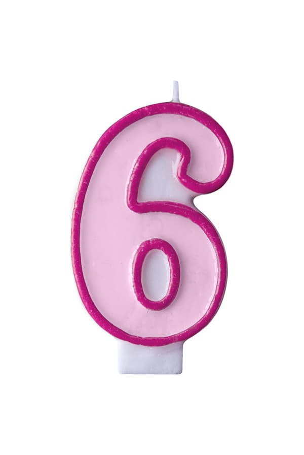 Numero 6 syntymäpäiväkynttilä pinkkinä