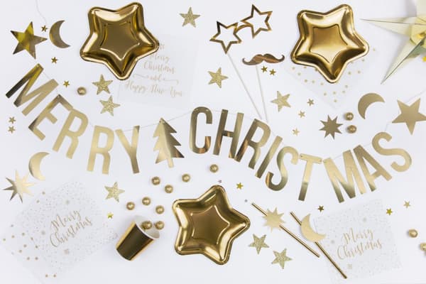 "Merry Christmas" guirlande i guld med stjerner og juletræ - Christmas