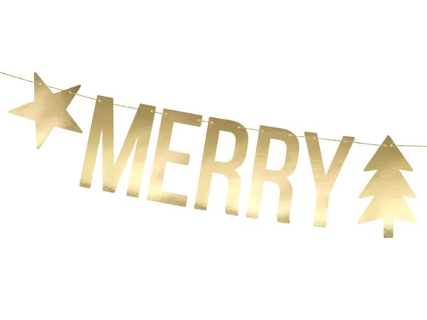 "Merry Christmas" guirlande i guld med stjerner og juletræ - Christmas