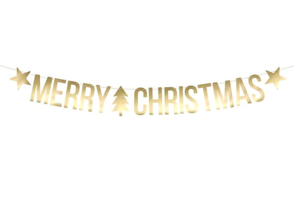 "Merry Christmas" guirlande i guld med stjerner og juletræ - Christmas