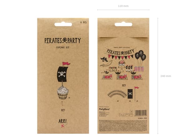 Sett med 6 Pirat Papir Muffinsformer, Assorterte - Pirates Party