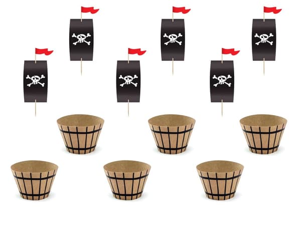 Sett med 6 Pirat Papir Muffinsformer, Assorterte - Pirates Party