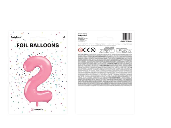 Folieballong nummer  "2" rosa 86 cm
