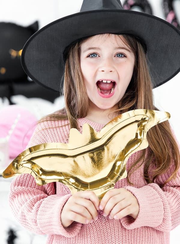 6 Fladdermustallrikar i guld (37 cm)