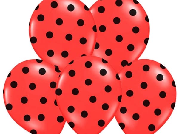 6 balloner i koral med sorte polka prikker (30 cm)