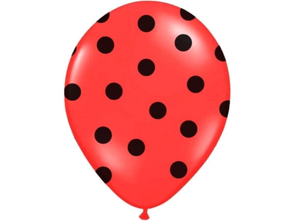 6 balloner i koral med sorte polka prikker (30 cm)