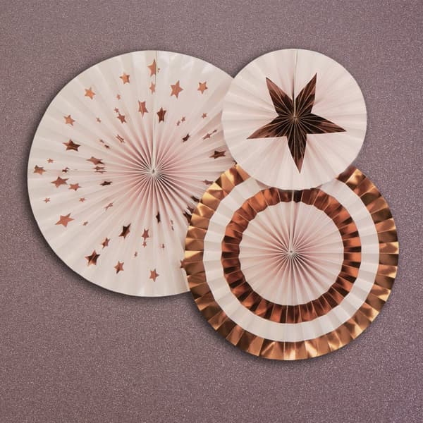 sett med 3 assorterte dekorative vifter - Glitz & Glamour Rosa & Rose Gold