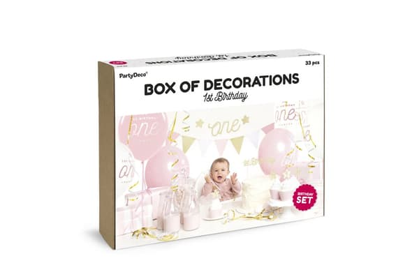 "1st Birthday" festdekorationssæt i pink - 1. fødselsdag