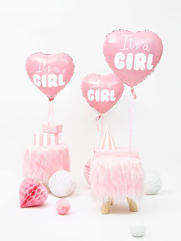 Foil "It's a girl" ballong i form av ett hjärta