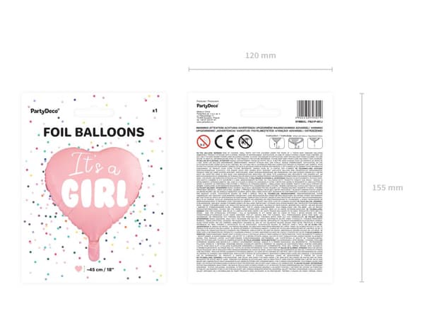 Foil "It's a girl" ballong i form av ett hjärta