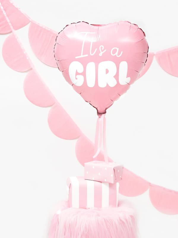 Foil "It's a girl" ballong i form av ett hjärta