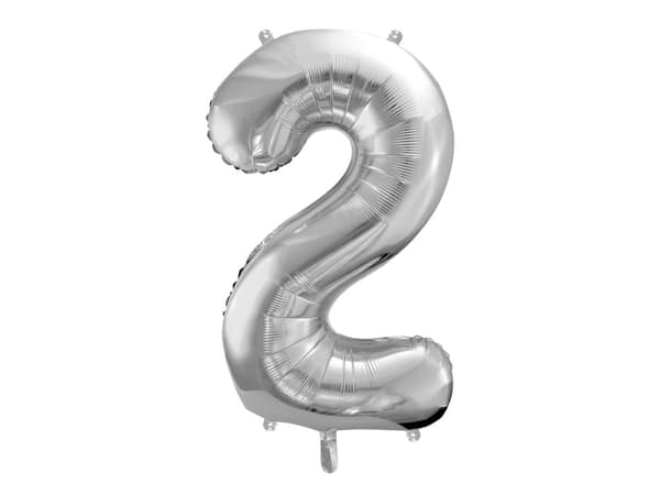 Folieballong nummer  "2" silverfärgad 86 cm