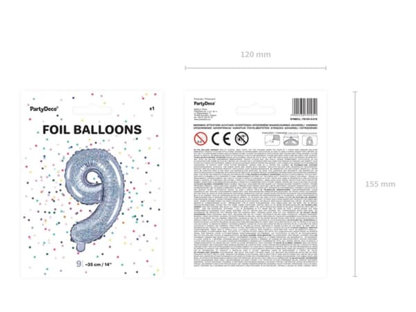 Folieballong "9" silverfärgade med purpurin (35 cm)
