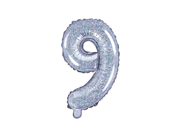 Folieballong "9" silverfärgade med purpurin (35 cm)