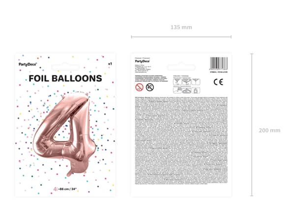 "4" Folieballon i roseguld (86 cm)