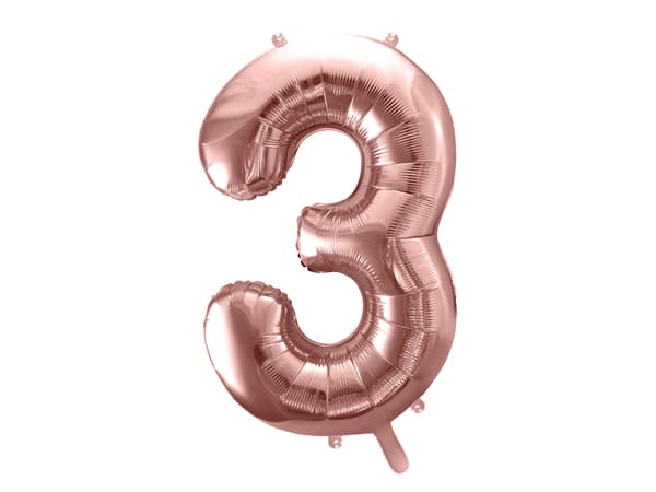 "3" Folieballong i roseguld (86 cm)