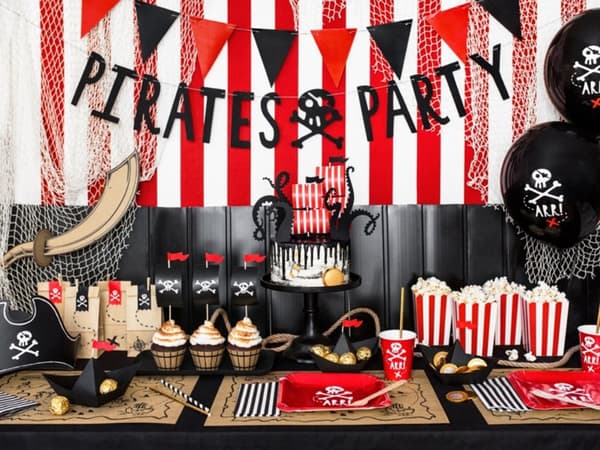 6 latexballoner til piratfest i sort (30 cm) - Pirates Party