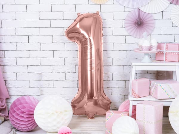"1" Folieballon i roseguld (86 cm)