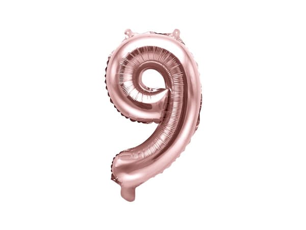 Folieballong "9" roséguldfärgad (35 cm)
