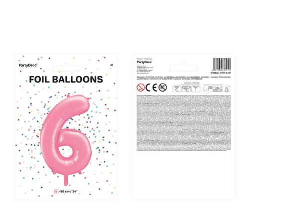 Folieballong nummer  "6" rosa 86 cm