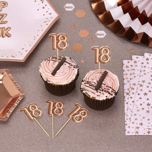 20 dekorationspinnar "18" roséguldfärgade - Glitz & Glamour Pink & Rose Gold