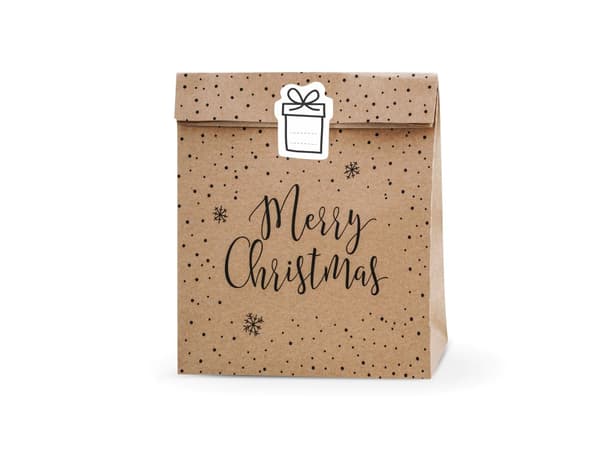 Sett med 3 "Merry Christmas" Kraft Papir Gaveposer - Merry Xmas Collection