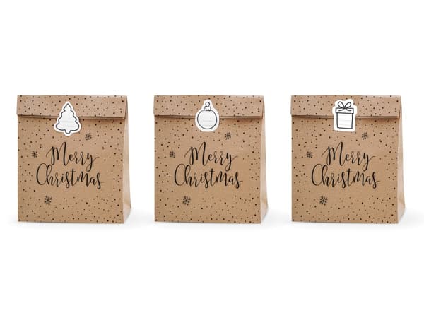 Sett med 3 "Merry Christmas" Kraft Papir Gaveposer - Merry Xmas Collection