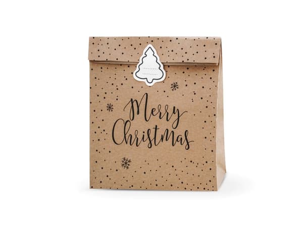 Sett med 3 "Merry Christmas" Kraft Papir Gaveposer - Merry Xmas Collection