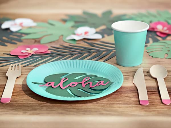 6 kort till bordsdukning gröna i form av löv - Aloha Collection