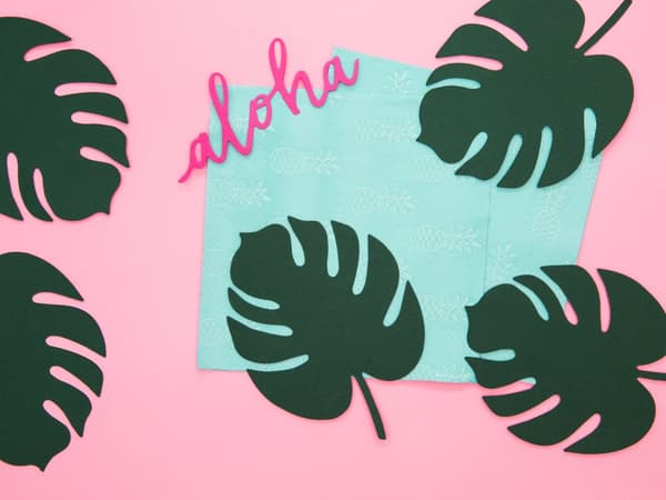 6 kort till bordsdukning gröna i form av löv - Aloha Collection